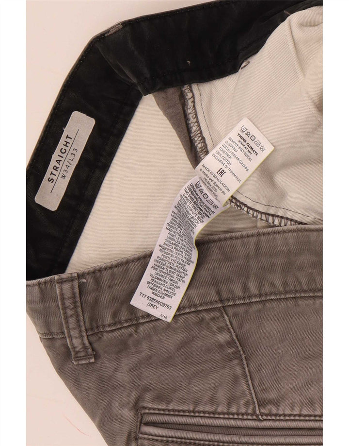 Marks & Spencer Mens Straight Chino Trousers W34 L33 Grey Cotton