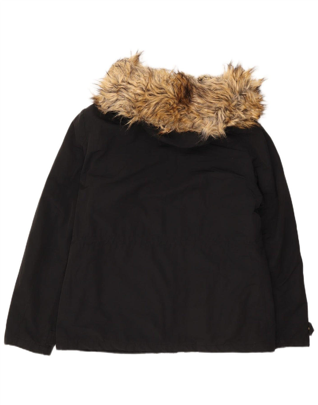 Topshop Womens Hooded Sherpa Parka Jacket UK 16 Large Black Polyester