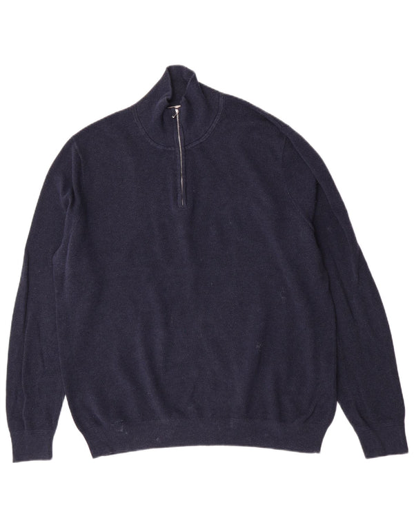 John Lewis Mens Zip Neck Jumper Sweater Large Navy Blue Cotton