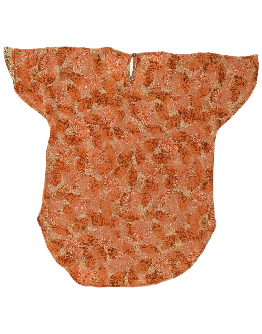 LAS MAREADAS Womens Oversized Blouse Top UK 10 Small Orange Floral Silk