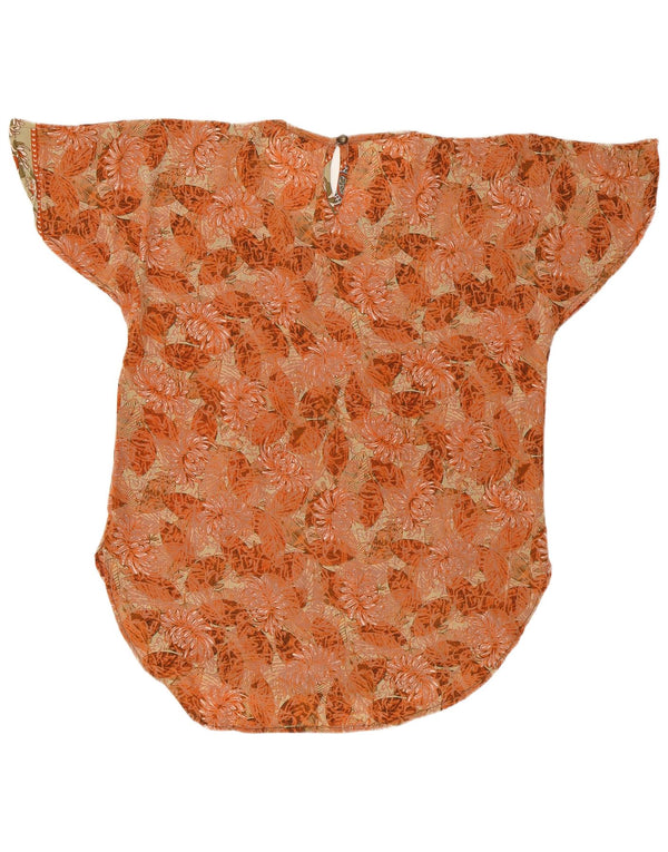 LAS MAREADAS Womens Oversized Blouse Top UK 10 Small Orange Floral Silk