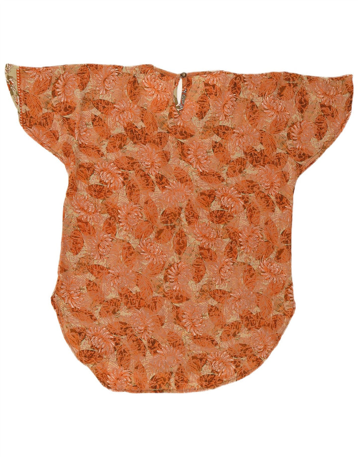 LAS MAREADAS Womens Oversized Blouse Top UK 10 Small Orange Floral Silk