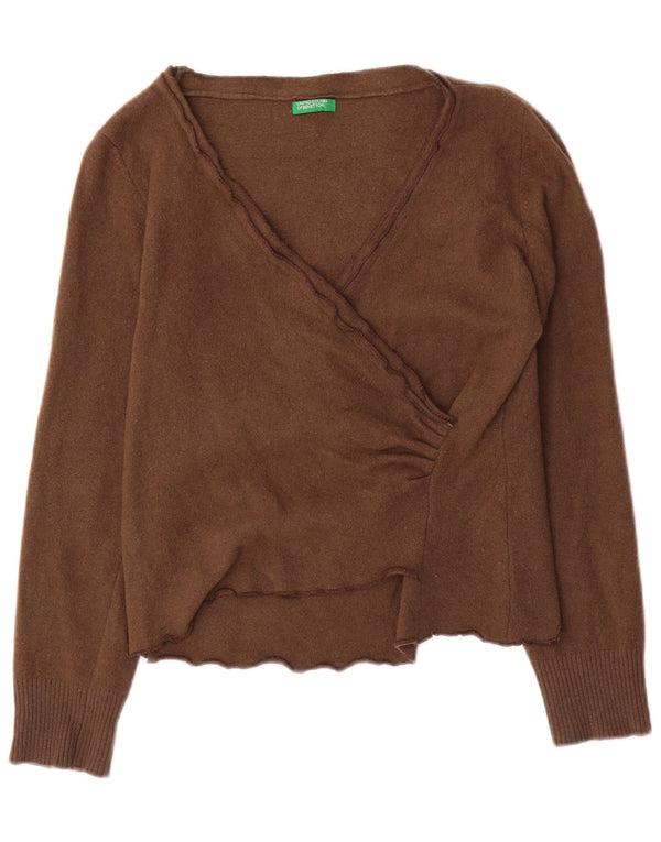 Benetton Womens Crop V-Neck Jumper Sweater UK 10 Small Brown