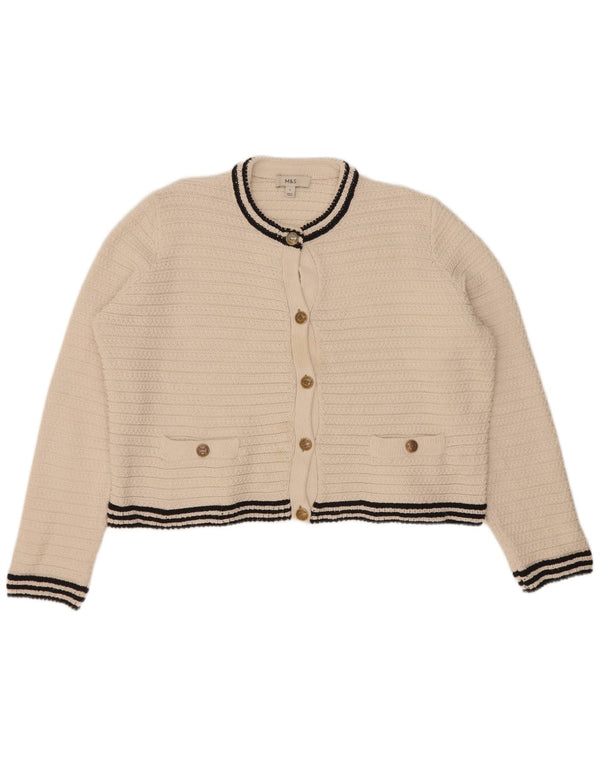 Marks & Spencer Womens Crop Cardigan Sweater UK 16 Large Off White Striped