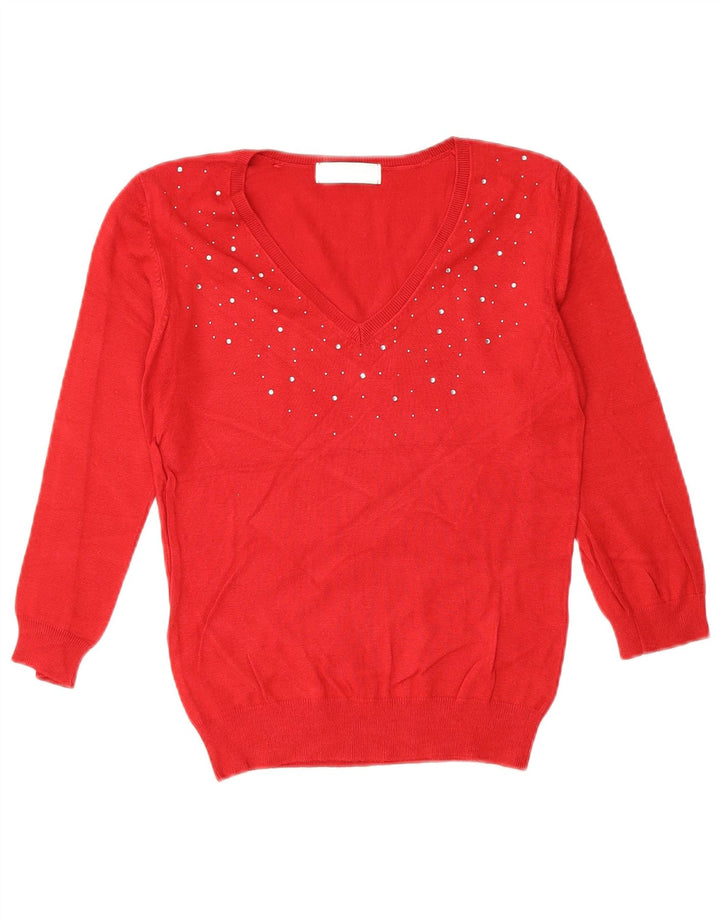 Marks & Spencer Womens V-Neck Jumper Sweater UK 10 Small  Red Viscose