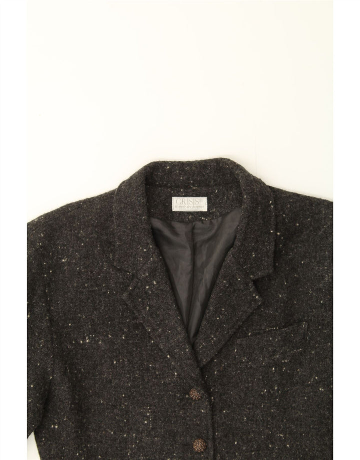 VINTAGE Womens 3 Button Blazer Jacket UK 14 Medium Grey Flecked Polyester Vintage Vintage and Second-Hand Vintage from Messina Hembry 