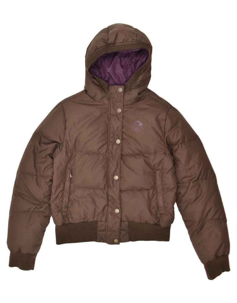 NORTH SAILS Womens Hooded Padded Jacket UK 14 Large Brown Polyester | Vintage North Sails | Thrift | Second-Hand North Sails | Used Clothing | Messina Hembry 