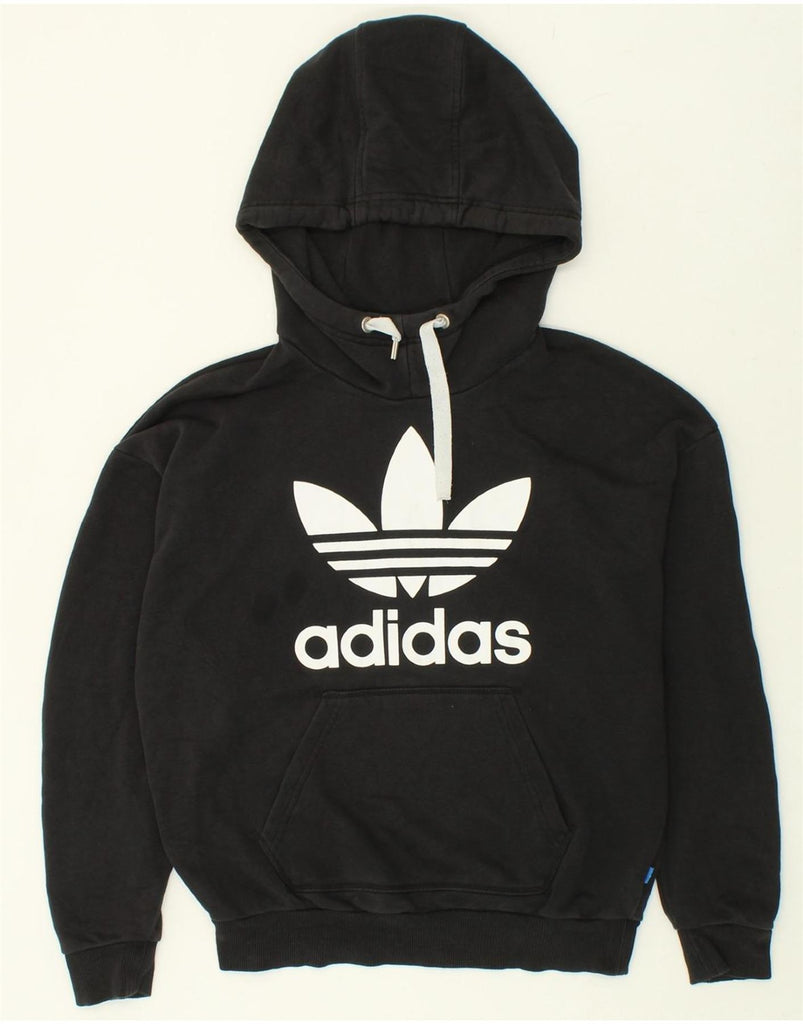 ADIDAS Womens Graphic Hoodie Jumper UK 8 Small Black Cotton Vintage Adidas and Second-Hand Adidas from Messina Hembry 