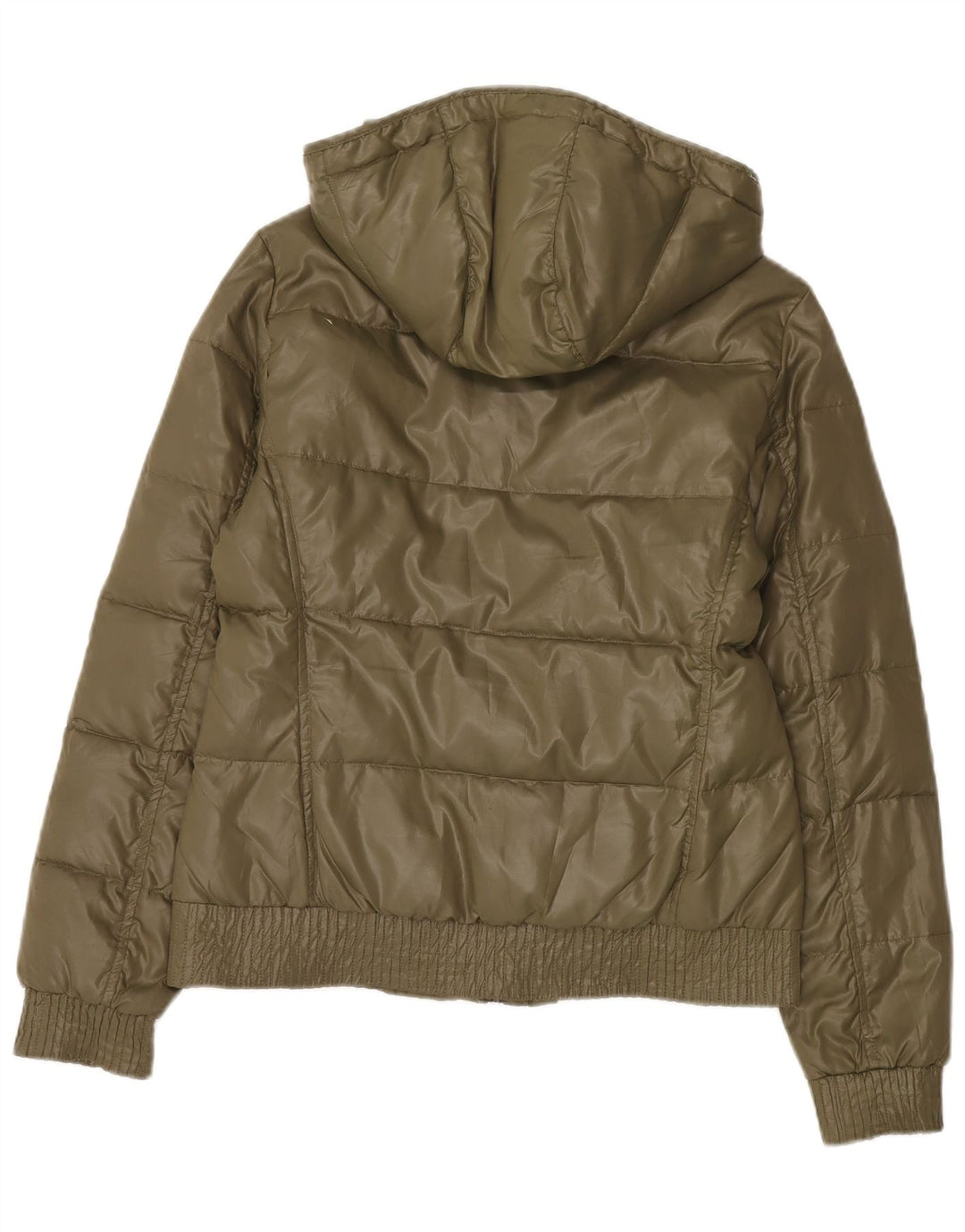 Champion Womens Hooded Padded Jacket UK 14 Medium Khaki Polyester