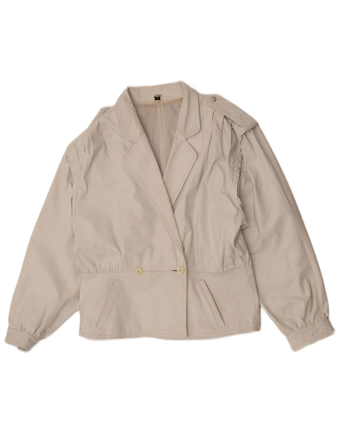 Vintage Womens Military Leather Jacket EU 42 Large White Leather