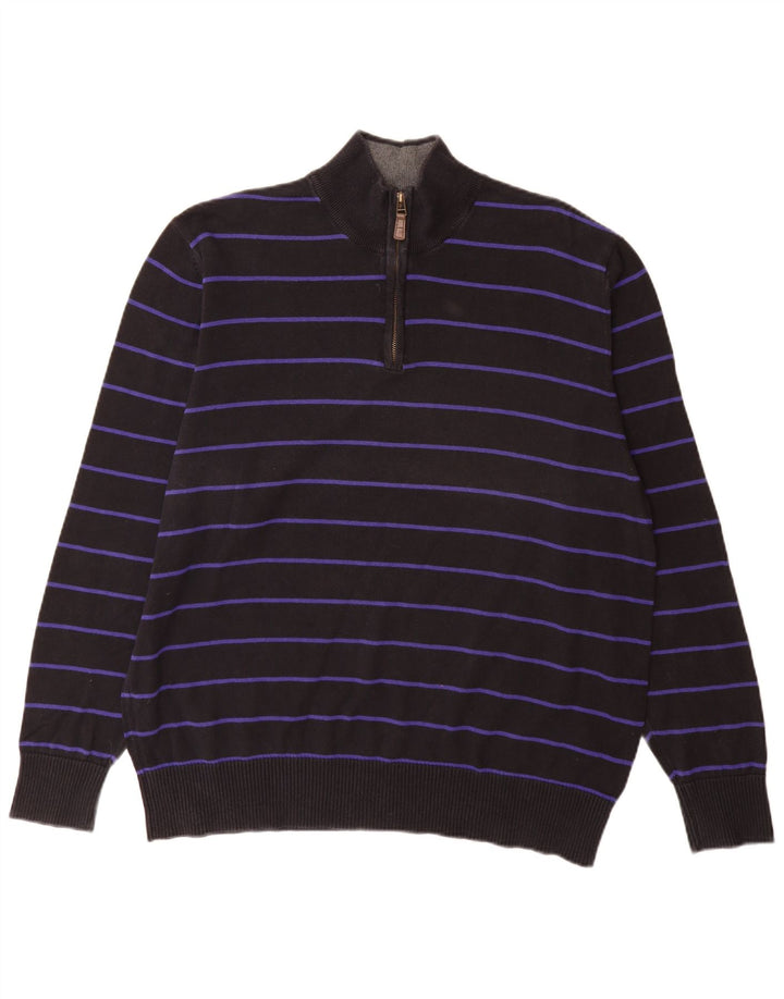 Marks & Spencer Mens Blue Harbour Zip Neck Jumper Sweater 2XL Black Striped