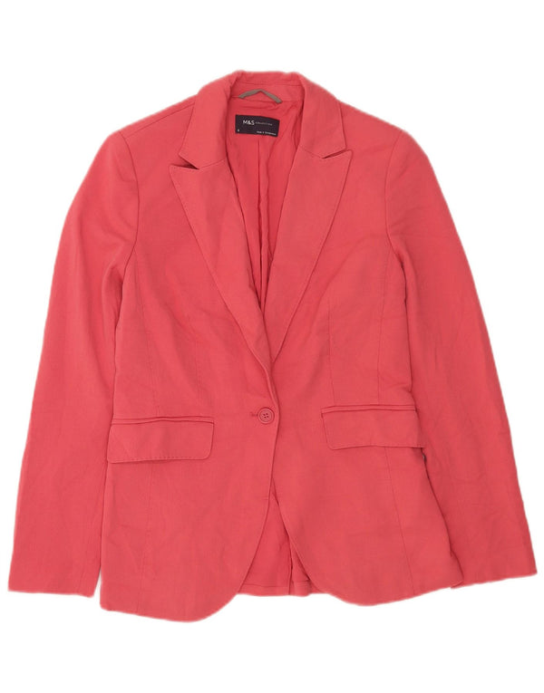 Marks & Spencer Womens 1 Button Blazer Jacket UK 8 Small Pink Polyester
