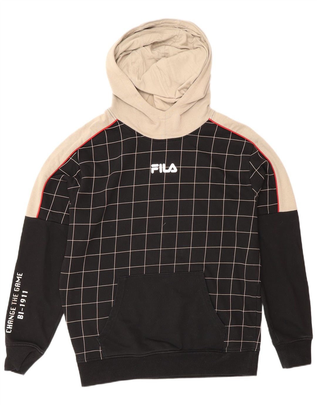 Fila Mens Graphic Hoodie Jumper Small Black Check Cotton