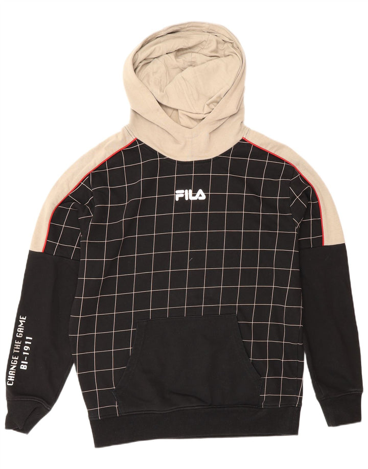 Fila Mens Graphic Hoodie Jumper Small Black Check Cotton