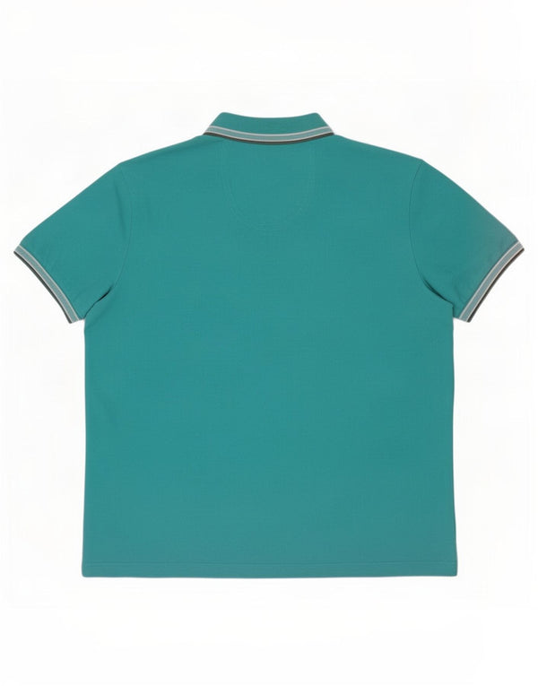 Hugo Boss Mens Polo Shirt 3XL Turquoise Striped Cotton