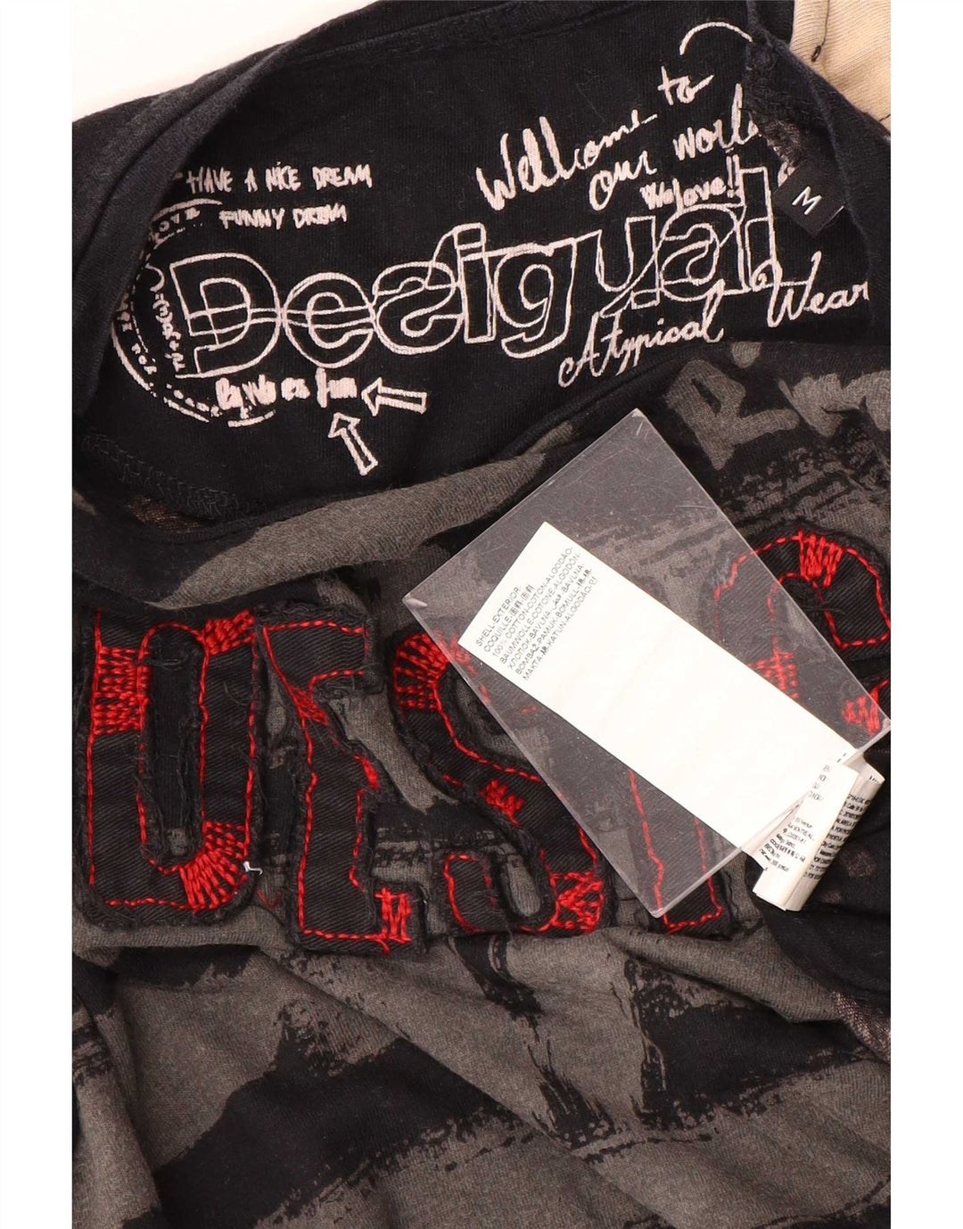 Desigual Mens Graphic Top Long Sleeve Medium Black Cotton