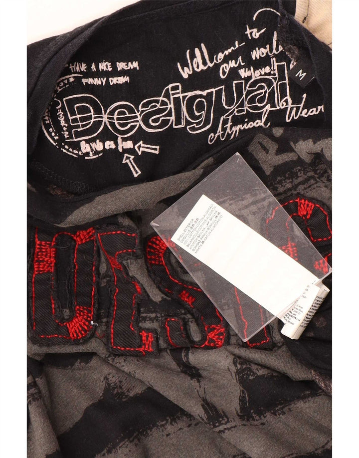 Desigual Mens Graphic Top Long Sleeve Medium Black Cotton