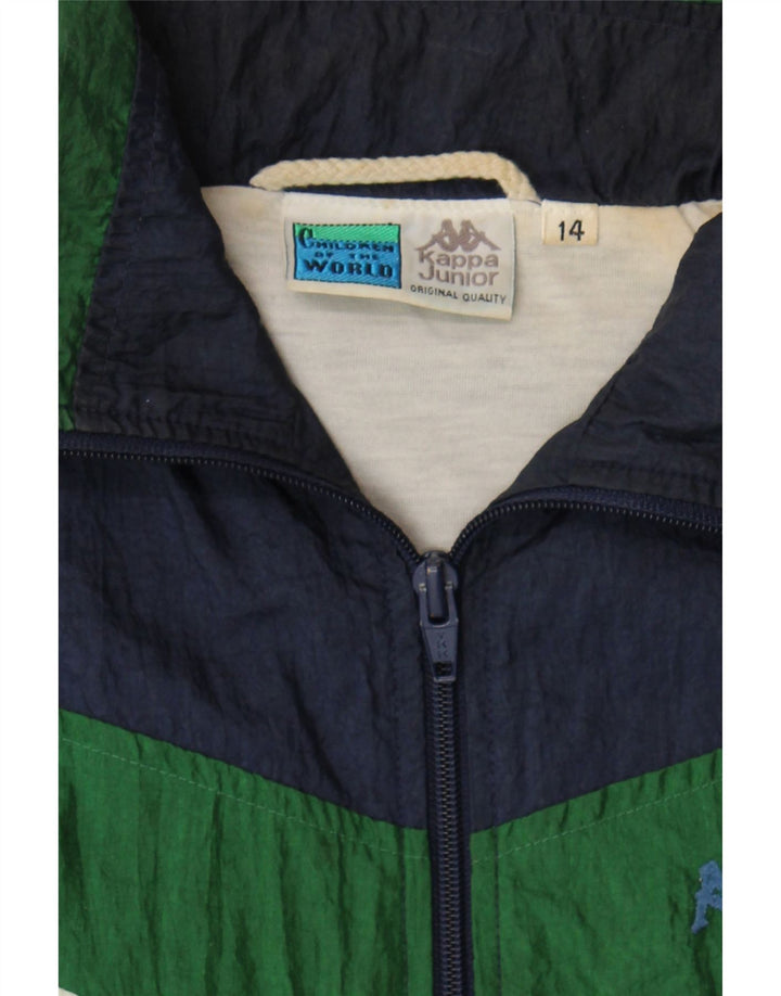 KAPPA Boys Graphic Tracksuit Top Jacket 13-14 Years Navy Blue Colourblock Vintage Kappa and Second-Hand Kappa from Messina Hembry 