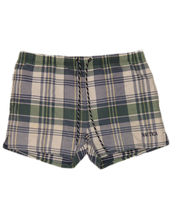 Nautica Mens Swimming Shorts Medium  Green Check Cotton