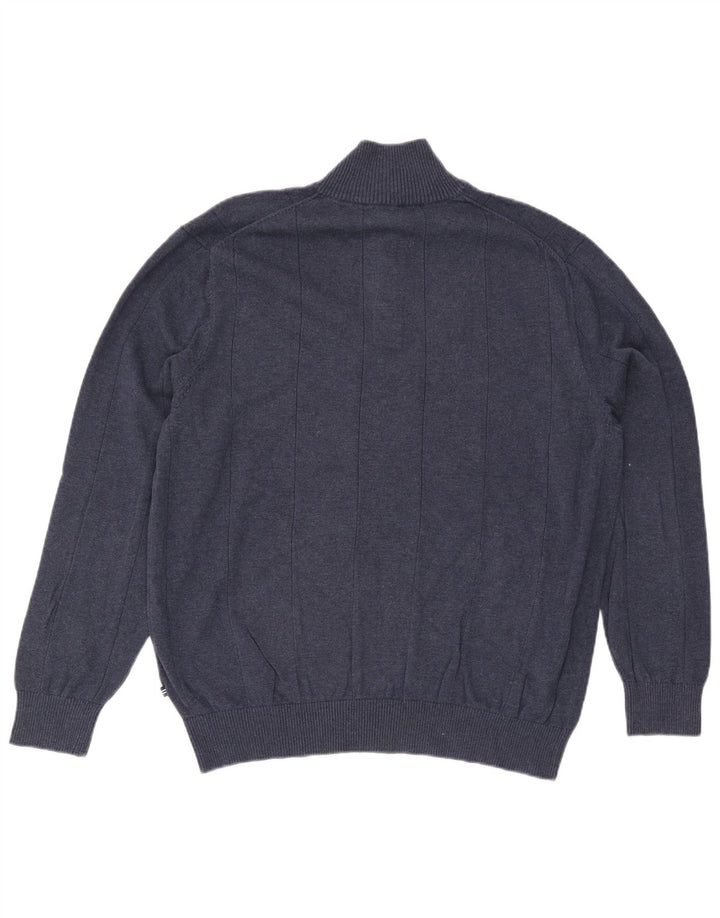 Nautica Mens Button Neck Jumper Sweater XL Navy Blue Cotton