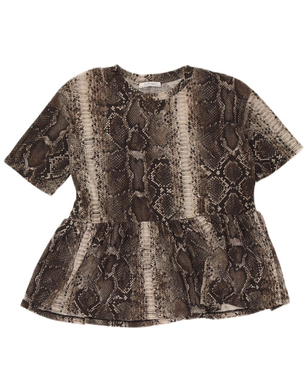 Zara Womens Trafaluc Blouse Top UK 10 Small Brown Animal Print Polyester