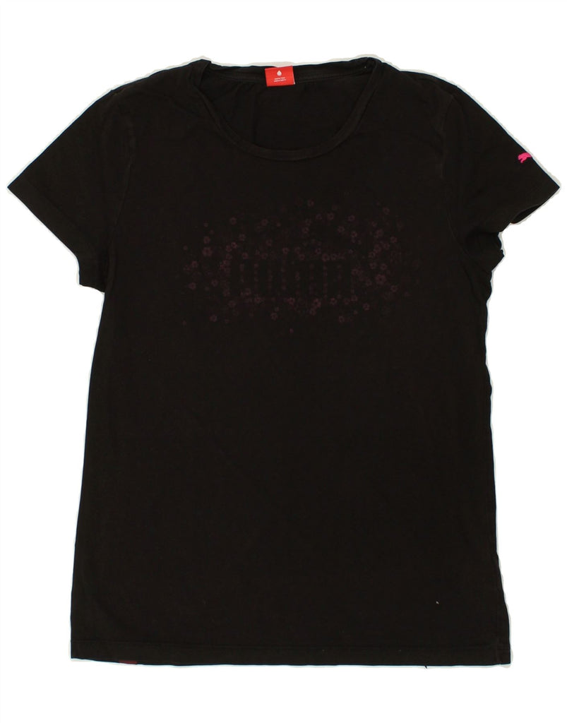 PUMA Womens Graphic T-Shirt Top UK 14 Medium Black Floral Vintage Puma and Second-Hand Puma from Messina Hembry 