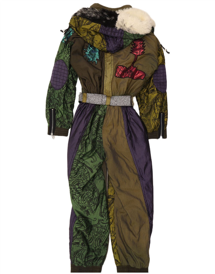 Vintage Womens Abstract Pattern Hooded Ski Jumpsuit UK 20 2XL Multicoloured