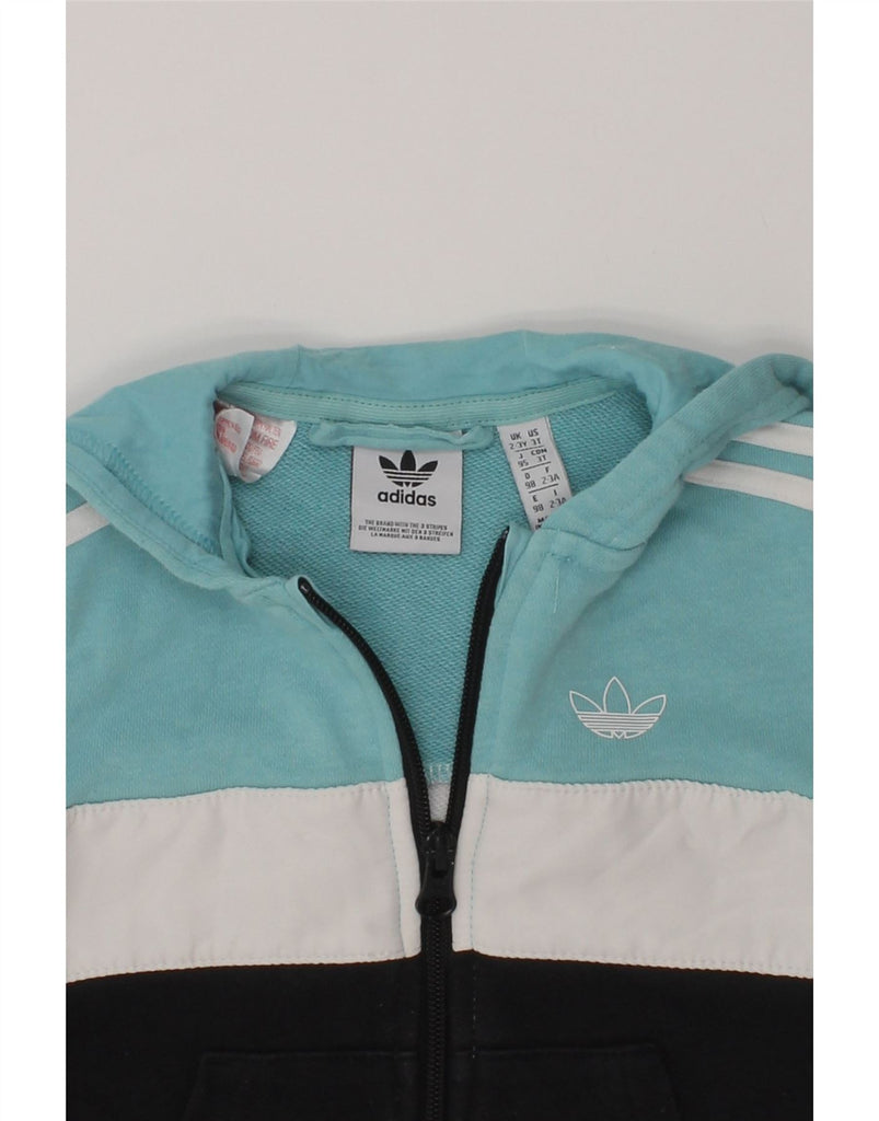 ADIDAS Boys Zip Hoodie Sweater 2-3 Years Blue Colourblock Cotton | Vintage Adidas | Thrift | Second-Hand Adidas | Used Clothing | Messina Hembry 