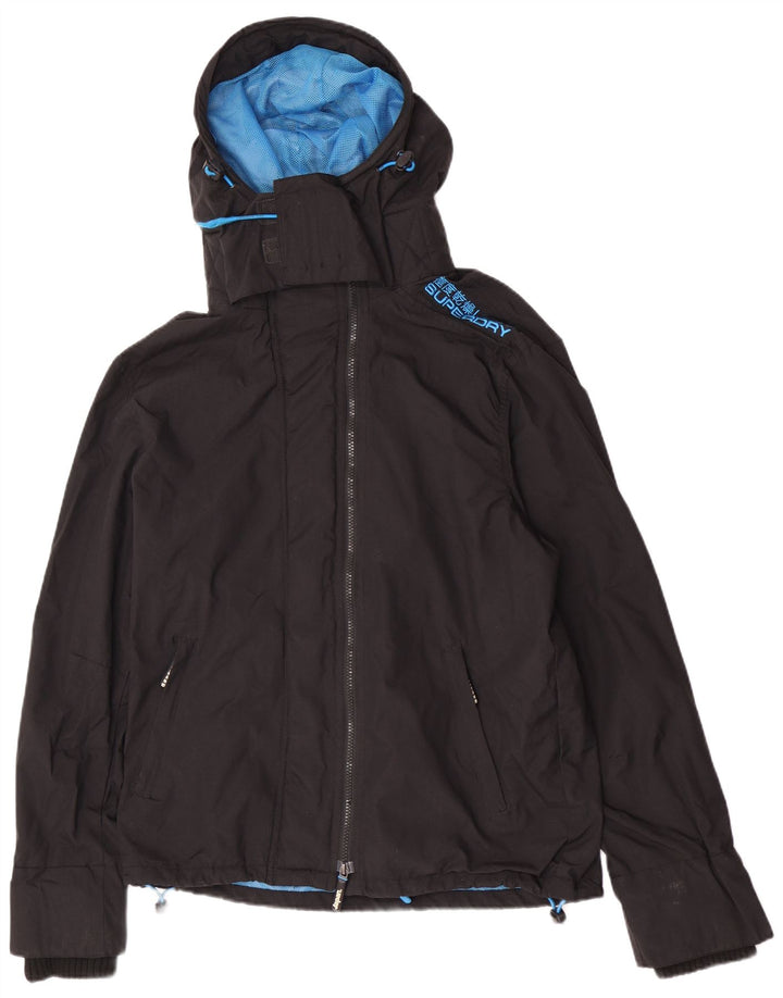 Superdry Mens Windcheater Hooded Rain Jacket UK 40 Large Black Colourblock