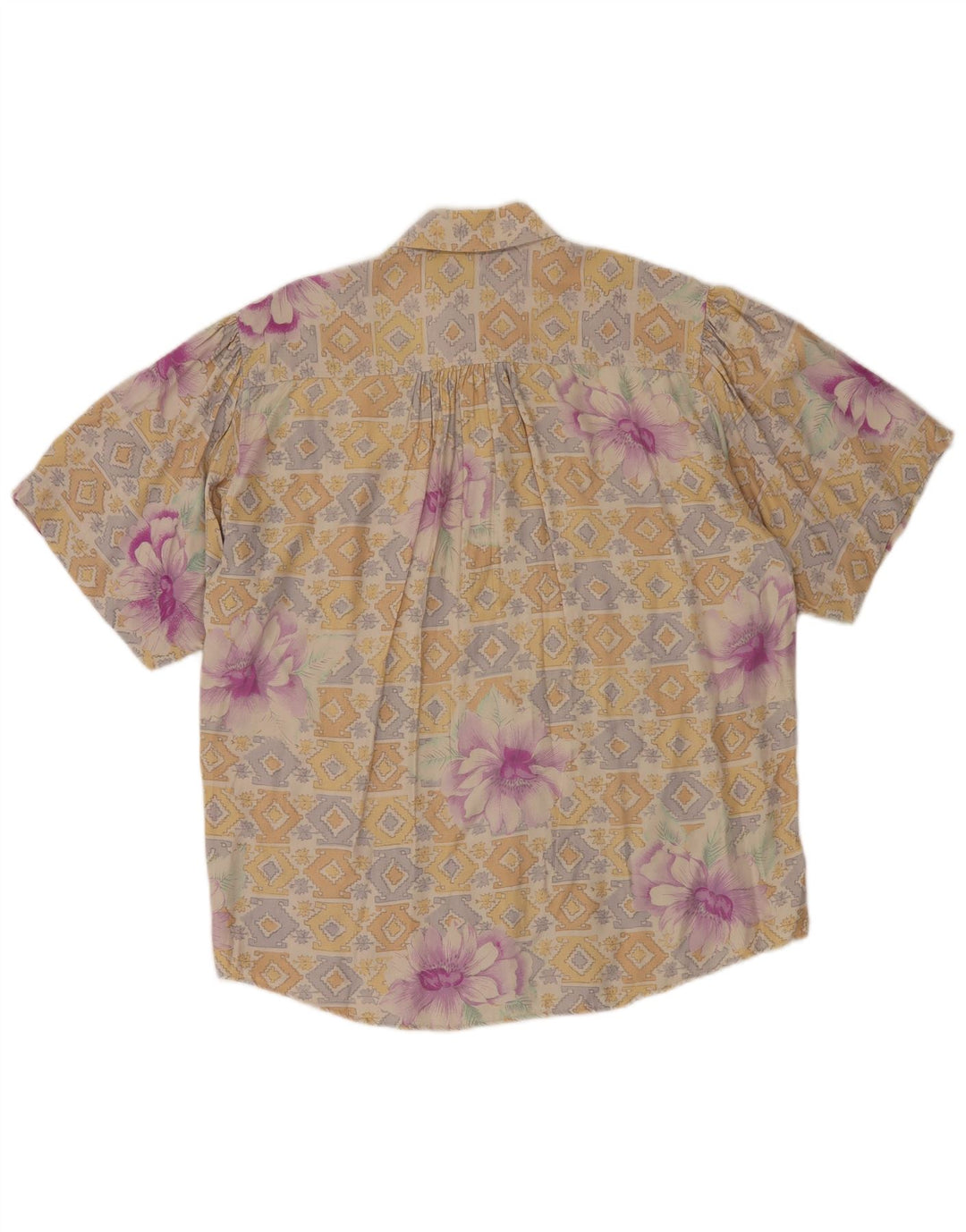 BENETTON Womens Short Sleeve Shirt Blouse IT 44 Medium Beige Floral