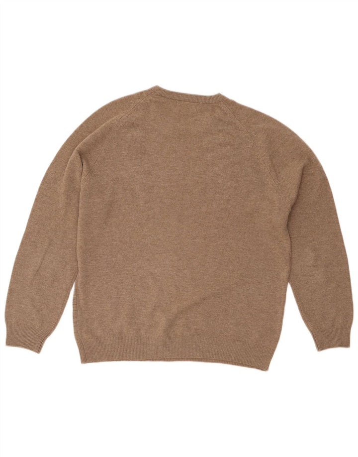 Marks & Spencer Mens Crew Neck Jumper Sweater Medium Beige Check Lambswool