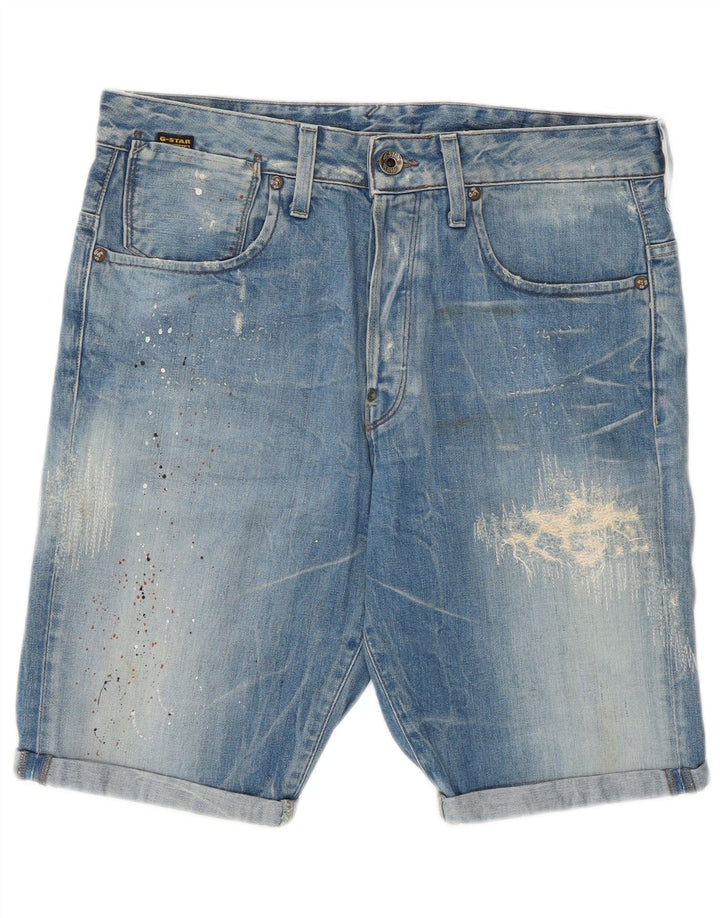 G-Star Mens Denim Shorts W32 Medium Blue Flecked Cotton
