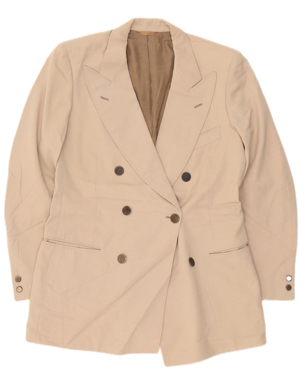 Vintage Mens Double Breasted Blazer Jacket IT 50 Large Beige Virgin Wool