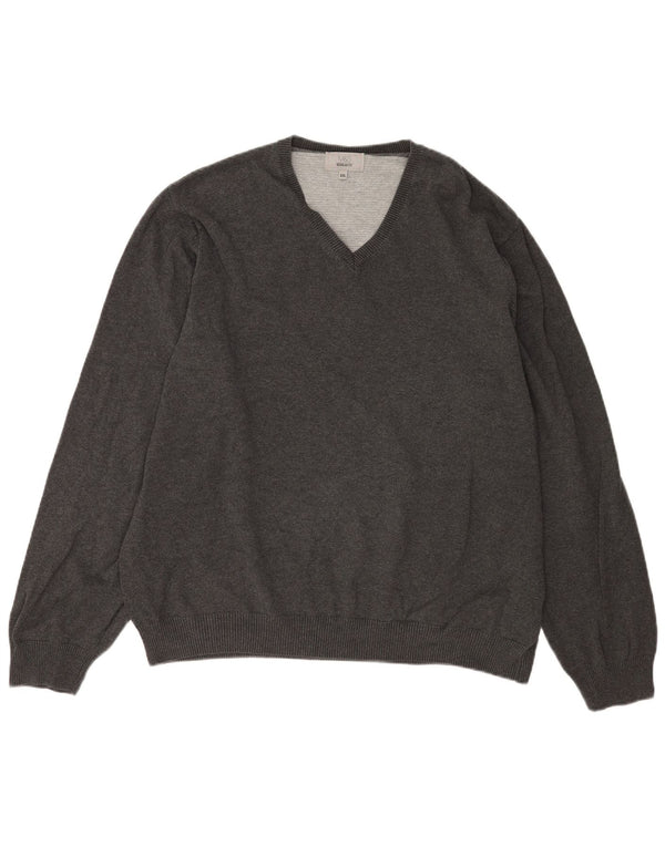 Marks & Spencer Mens Regular Fit V-Neck Jumper Sweater 2XL Grey Cotton