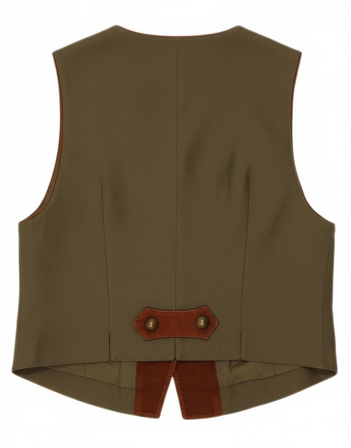 C&A Womens Waistcoat UK 14 Medium  Khaki Floral Linen