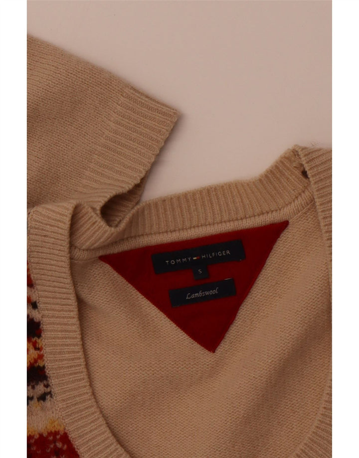 TOMMY HILFIGER Womens Boat Neck Jumper Sweater UK 10 Small Beige Fair Isle