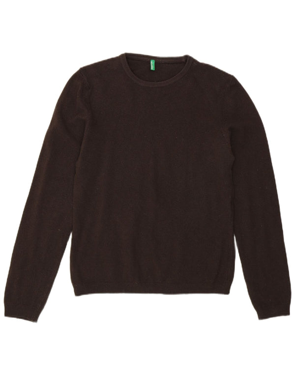 BENETTON Womens Boat Neck Jumper Sweater UK 12 Medium Brown Wool