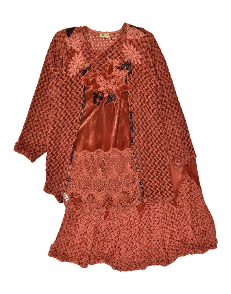 VINTAGE Womens 2 Piece Skirt Set UK 16 Large W34  Maroon Floral Viscose | Vintage Vintage | Thrift | Second-Hand Vintage | Used Clothing | Messina Hembry 