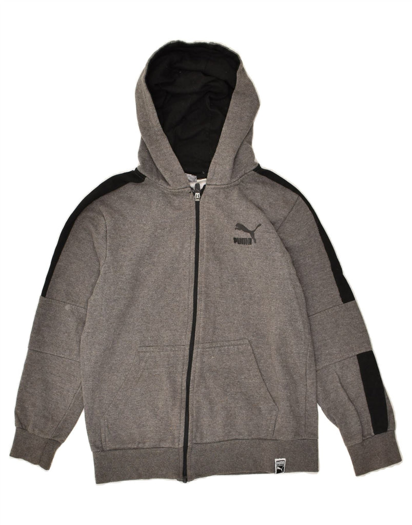 PUMA Boys Graphic Zip Hoodie Sweater 10-11 Years Medium Grey Colourblock | Vintage Puma | Thrift | Second-Hand Puma | Used Clothing | Messina Hembry 