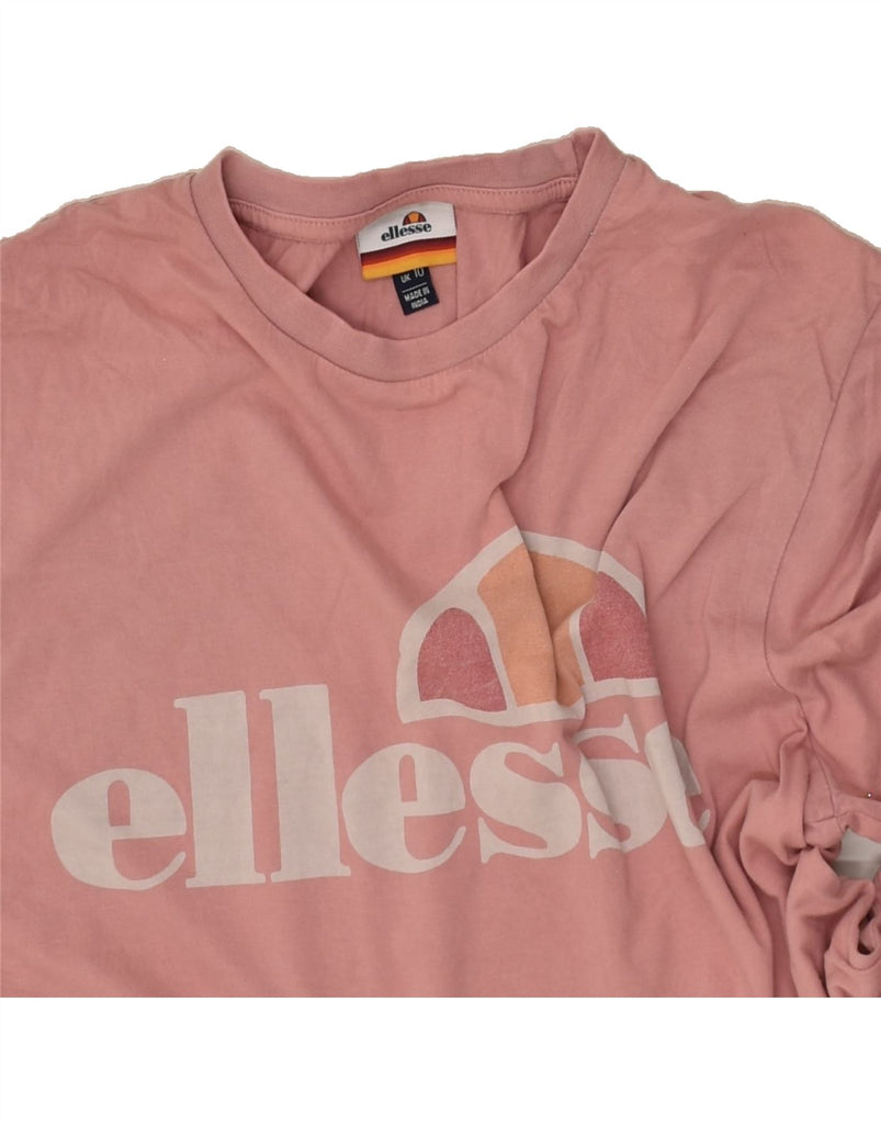 ELLESSE Womens Graphic T-Shirt Top UK 10 Small  Pink Cotton | Vintage Ellesse | Thrift | Second-Hand Ellesse | Used Clothing | Messina Hembry 