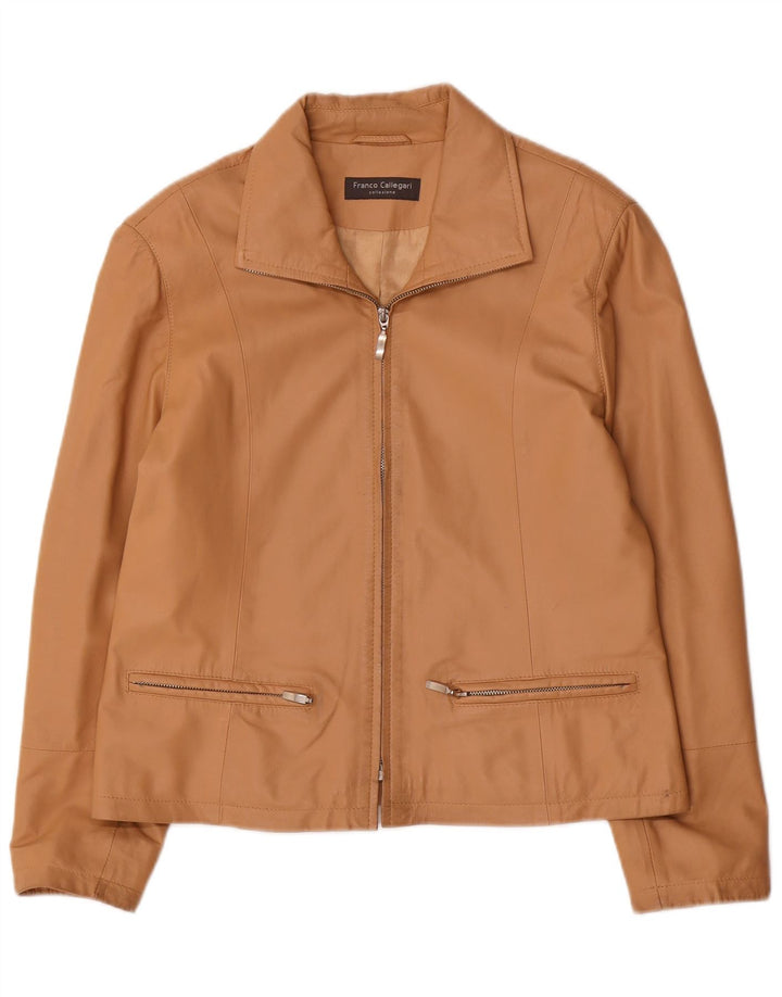 Franco Callegari Womens Bomber Leather Jacket UK 16 Large Beige Leather