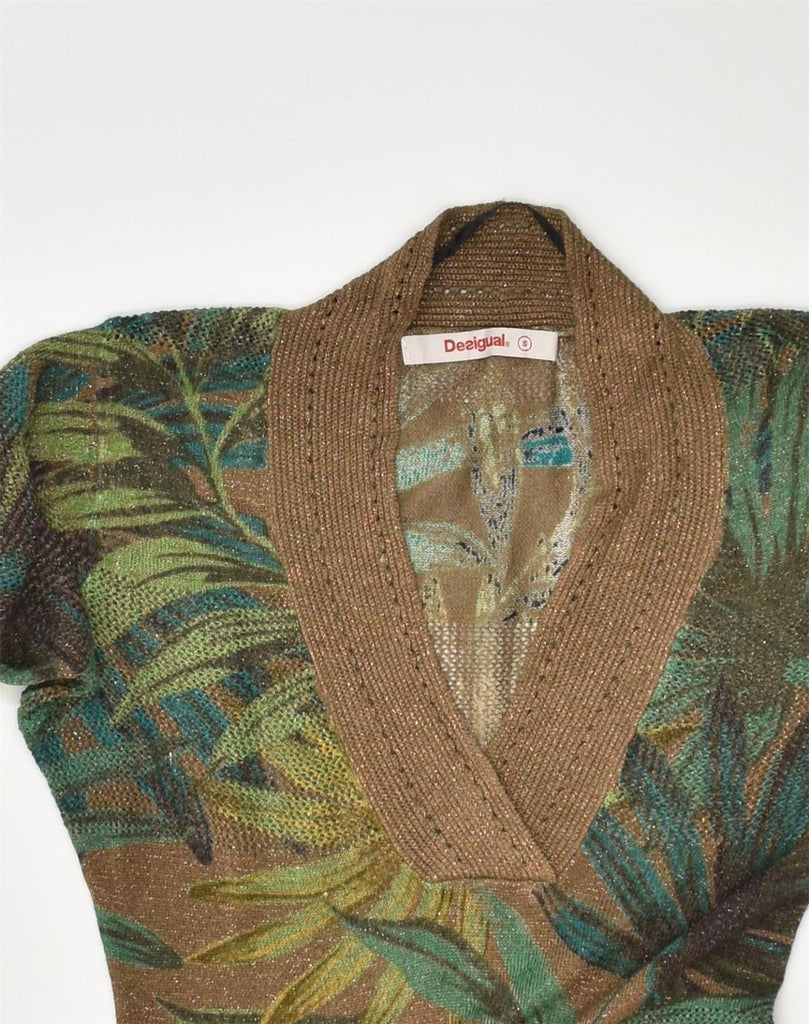 DESIGUAL Womens V-Neck Jumper Sweater UK 8 Small Khaki Floral | Vintage Desigual | Thrift | Second-Hand Desigual | Used Clothing | Messina Hembry 