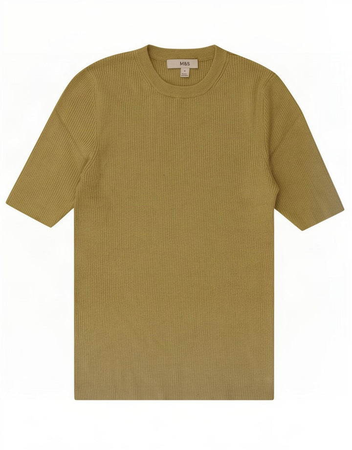 Marks & Spencer Womens Top 3/4 Sleeve UK 12 Medium Khaki