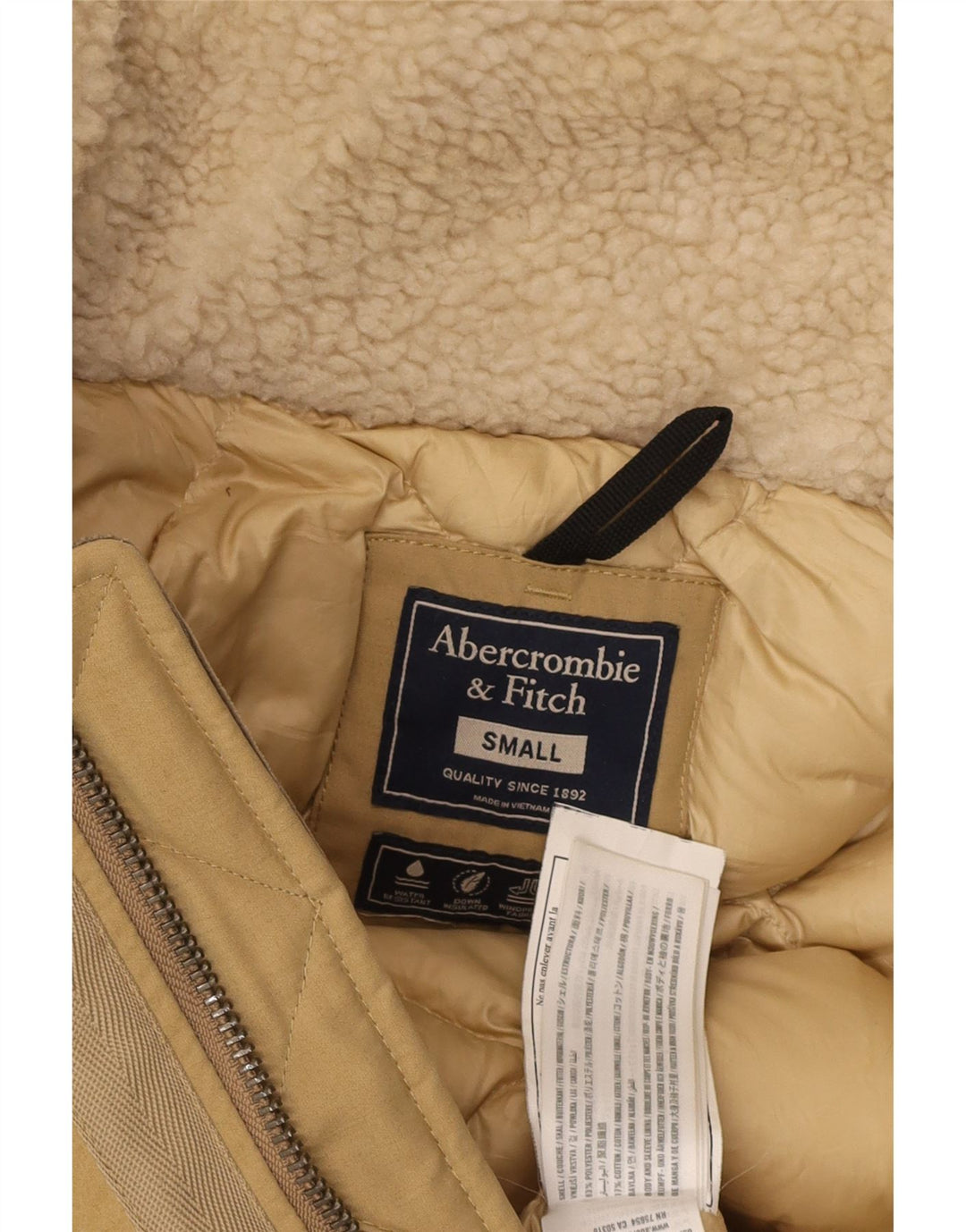 ABERCROMBIE & FITCH Mens Hooded Padded Jacket UK 36 Small Beige Polyester