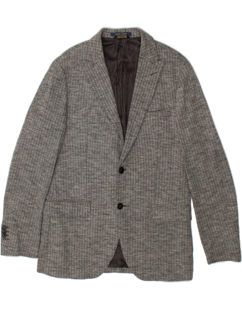 MASSIMO DUTTI Mens 2 Button Blazer Jacket IT 50 Large Grey Herringbone | Vintage Massimo Dutti | Thrift | Second-Hand Massimo Dutti | Used Clothing | Messina Hembry 