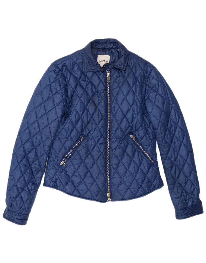 Aspesi Womens Quilted Jacket UK 12 Medium Blue Polyester