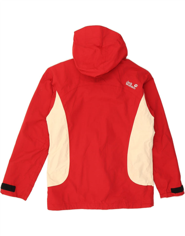 JACK WOLFSKIN Womens Hooded Rain Jacket UK 8 Small  Red Colourblock Vintage Jack Wolfskin and Second-Hand Jack Wolfskin from Messina Hembry 