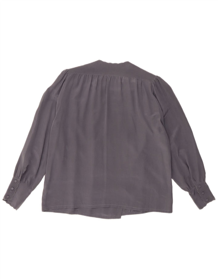 Tramo Womens Double Breasted Shirt Blouse EU 42 Large Grey Floral Silk
