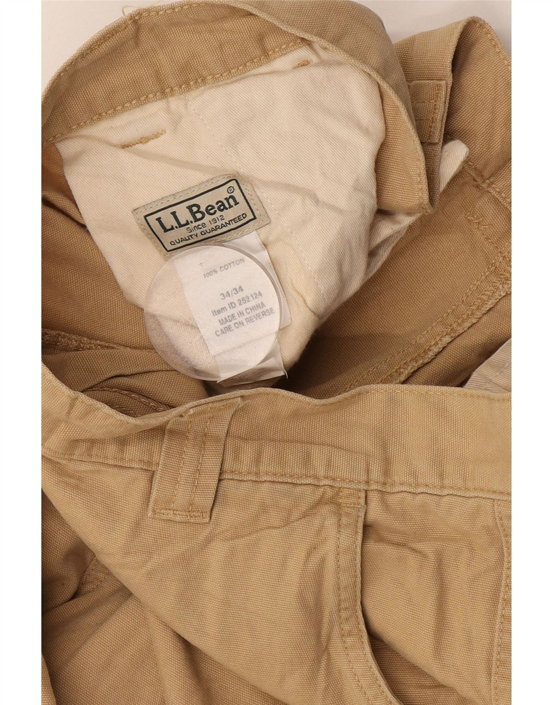 L.L.Bean Mens Straight Cargo Trousers W34 L34 Beige Cotton