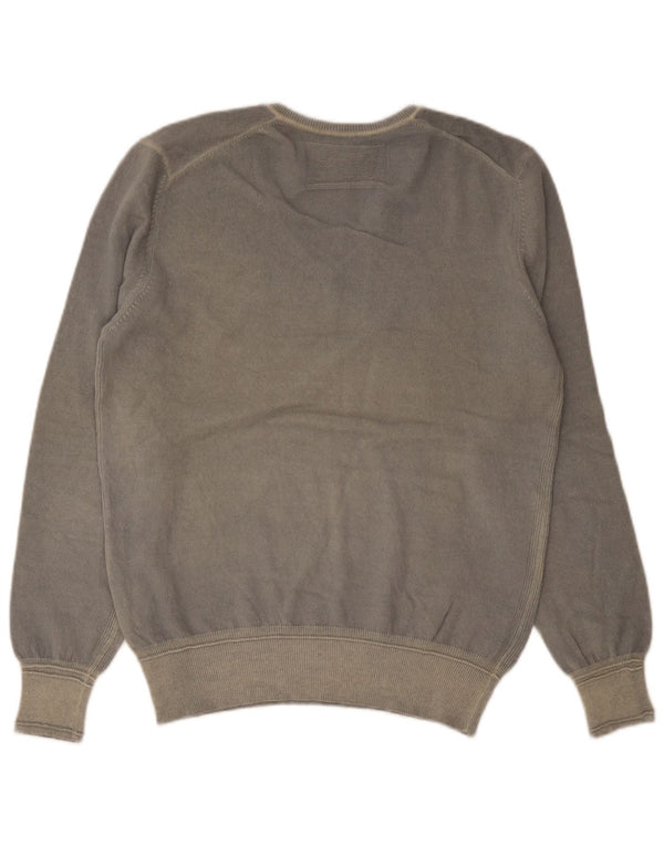 Playlife Mens V-Neck Jumper Sweater Large Grey Wool